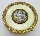 Vintage Ormolu Powder Puff Box Romantic Courting Couple Ornate Trinket Music Box
