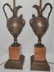 Stunning 1950 s Vintage Neo Classical Bronze And Marble Urn Lamps With Cherabim