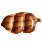 Vintage Mcm Signed Koa Wood Three Divide Snack Trinket Dish  Leaf Shape  Hawaii