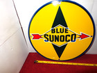 Vintage Blue Sunoco Gasoline 11 3 4  Porcelain Metal      Sun Oil Company Gas Sign