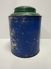 Early Antique Pantry Tin Canister Coffee Original Worn Blue And Green Paint