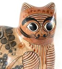 Tonala Pottery Kitty Cat Sculpture Hand Painted Mexican Folk Art