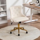 Beige Velvet Armless Office Chair Comfy High-back Vanity With Rivet Modern Cute