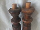 Antique Victorian Pair Turned Solid Oak Columns Posts 13  High