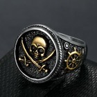 Mendel Gothic Mens Stainless Steel Gold Plated Biker Pirate Skull Ring Size 6-15