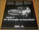 1968 Simca Print Ad Car Advertisement Un-amerikan Chrysler Motors Corp Vintage