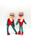 2 Vintage  50 s Christmas Holiday 7 5  Felt Elves Pixie Gnomes Ornaments Japan  