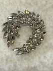 Vintage Signed Sherman Brooch Crystal Clear Shrimp Tail
