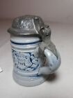 Antique Hand Made German Pottery Pewter Miniature Lidded Beer Stein Mug Tankard