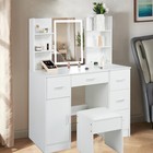 Dressing Table White Vanity Set Makeup Desk Stool W  Mirror Drawers Led Lighted