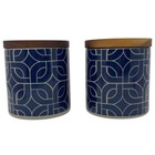 Cracker Barrel Blue Modern Celtic Knot Kitchen Stoneware Canisters Set Of 2