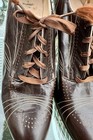 Vintage 1930 s Art Deco Brown Leather Shoes W  Decorative Stitching