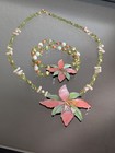 2pc Set Unused Vintage Lee Sands Inlaid Orchid Necklace  Bracelet