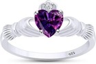Heart Cut Simulated Amethyst Irish Claddagh Promise Ring Solid Sterling Silver