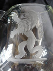 Martini Pitcher Glass  Vintage Rampant Lion Glenn Belle-isle Footed  Etched Mcm
