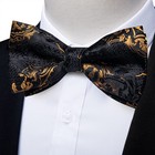 Silk Black Gold Bow Ties For Men Adjustable Pre-tied Bow Tie And Pocket Squar   