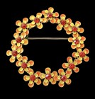 Lot Of 2 Vintage Mid-century Floral Wreath Brooch Lot rhinestones   Enamel 1950s