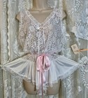 Vtg Nwt 1x Tosca Snow White Babydoll Db Sheer Chiffon Teddy Nightie Ruffled Lace