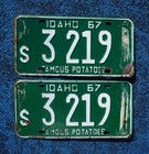 1967 Idaho License Plate Plates Pair   Set