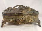 Antique Art Nouveau Ornate Cast Metal Footed Rose Jewelry Casket Trinket Box