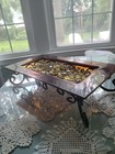 Rectangular Glass   Metal Footed Serving Tray W  Gem Accents 18x12 Brown