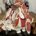 Primitive Snowman Doll  Antique Quilt old Doily old Coverlet  Folk Art Snow Doll