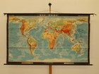 School Wall Map Wall Decor Physical World Map 215x129cm Vintage 1960