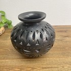 Barro Negro Pierced Pottery Vase   Candle Cover Signed Gm Calderon Oaxaca Mexico