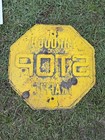 Yellow Stop Sign    stop Through Traffic    Embossed Steel Road Highway Sign 1940s 