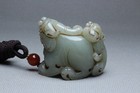 Chinese Antique Old Hetian Jade Hand-carved Mother Child Beasts Statues