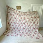 Wow     Large Antique French  Farmhouse Fabric Material C 1900 White With Faded