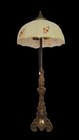 Vintage Brass Table Lamp Floral Glass Shade Dual Pull Chain 2 Light