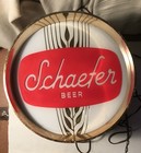 Vintage 1960 s Schaefer Beer Hanging Barrel Clock   Illuminated Bar Sign
