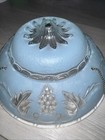 Vintage Blue Ceiling Light Fixture Shade Bowl Art Deco Glass Grapes Leaves