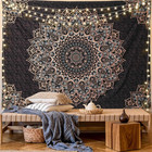 Black Mandala Tapestry Wall Hanging Psychedelic Wall Tapestry Aesthetic Indian H
