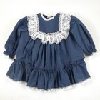 Vintage Bryan Baby Toddler Dress Navy Blue White Lace Polka Dot White Buttons