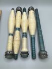 Wooden Bobbin Spool Lot Of 5 Bobbins Four Have Thread Vintage Antique