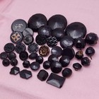Antique Victorian Black Glass Button Lot Impressed Luster Flowers Metal Shanks