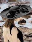 Ladies Sinamay Church Fascinators Hat For Women Big Wide Brim Hats With Feather