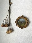 Cabin Lodge Forest Oil Painting Print Ceramic Antique Gold Frame Plaque Wall Art