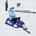 35in Snow Sled With Rope And Steering Wheel Plastic Toboggan For Kids Blue Usa