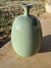 Vintage Glazed Celadon Vase Flower Cherry Blossom Signed By Artist Vase