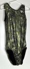 Gk Elite Cl Child Large L Green Black Silver Foil Embossed Gymnastics Leotard