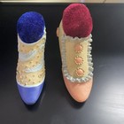Vintage Victorian Ladies Shoe Pin Cushion Lot High Heel Feather Flowers 4  X 2 