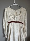 Renaissance Medieval White Dress Handmade Costume Fair Cotton Red Velvet Trim