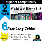 2 Pack Fast Wall Adapter For Iphone 12 13 14 15 16 17 Ipad X Xr Xs 8 7 6 Pro Max