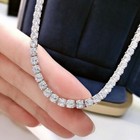 14k White Gold Plated Vvs1 Moissanite 5mm Round Cut Tennis Necklace 19 5 Inch