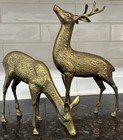 Vintage Large Heavy Brass Deer Figurines Set Of 2  buck   Doe  13    8  Nice 