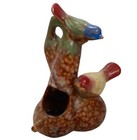 Majolica Bird House Two Birds Perched On Vegetable Finches Pottery