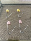 Diaper Pins Vintage Set Of 4 Safety Pins 2 Yellow Ducks 2 Baby Pinks Great Cond